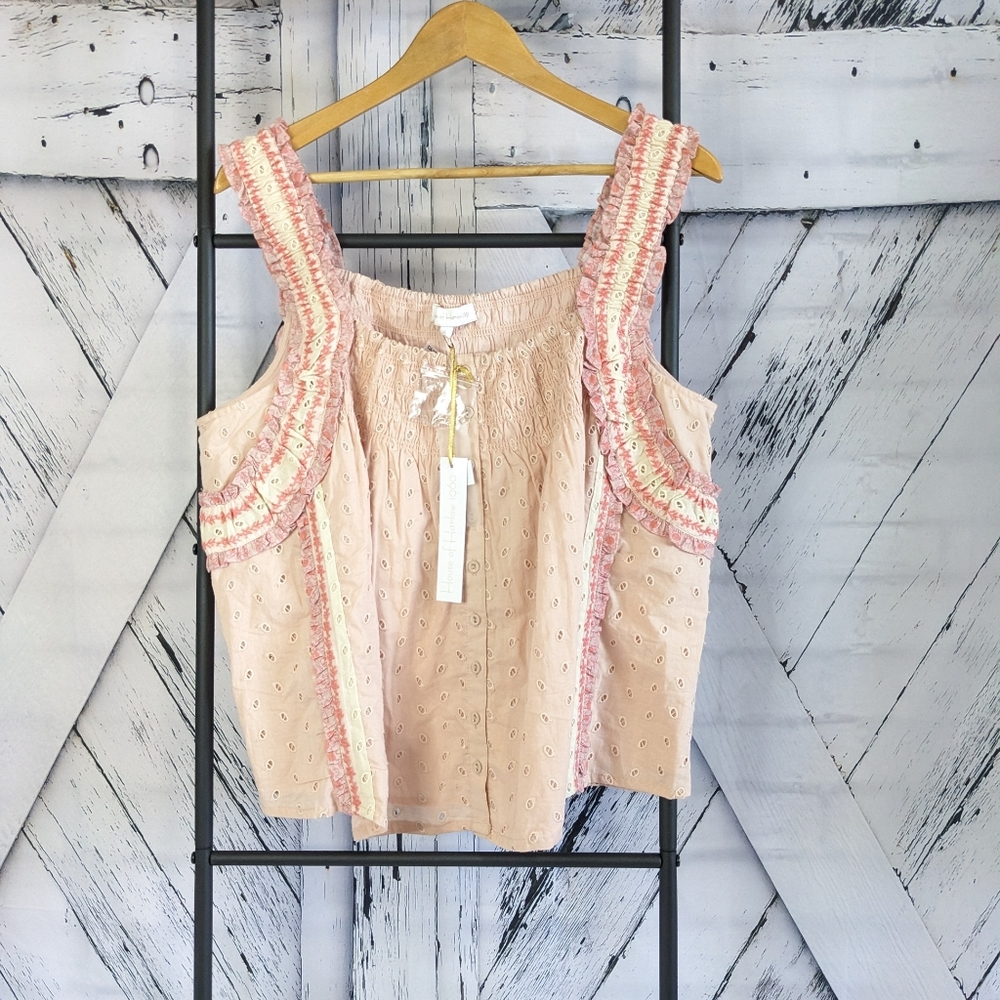 HOUSE OF HARLOW 1960 Peasant Ruffle Eyelet Cotton Lined Tank NWT
